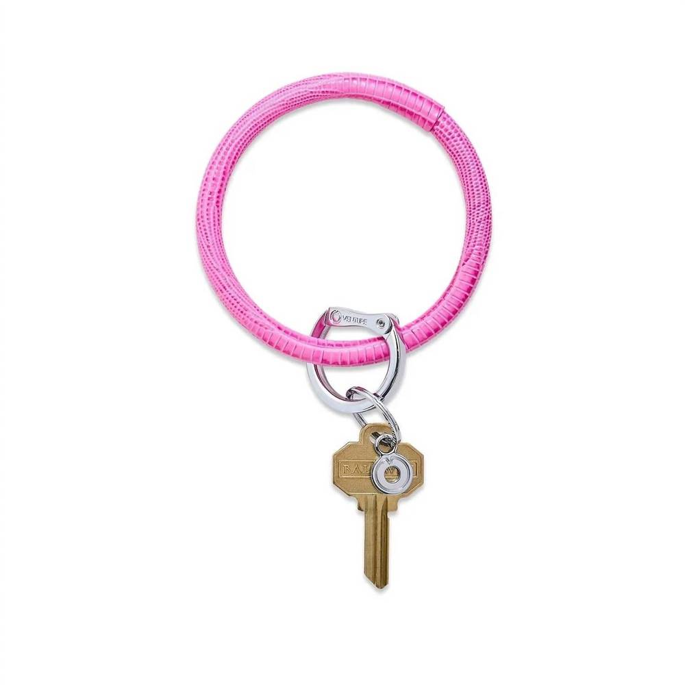 NEW OVENTURE leather big o® key ring in tickled pink lizard